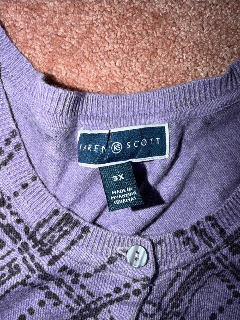 Karen Scott Lavender Plaid Button-Front Sweater - Picture 2 of 4